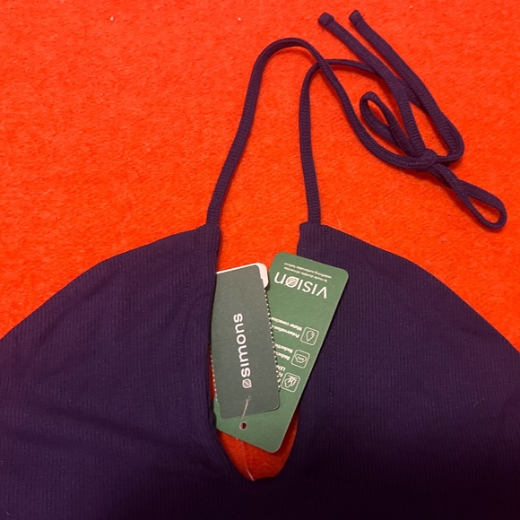 Eco-friendly purple ribbed stretchy criss-cross cropped halter camisole NWT - Picture 4 of 11